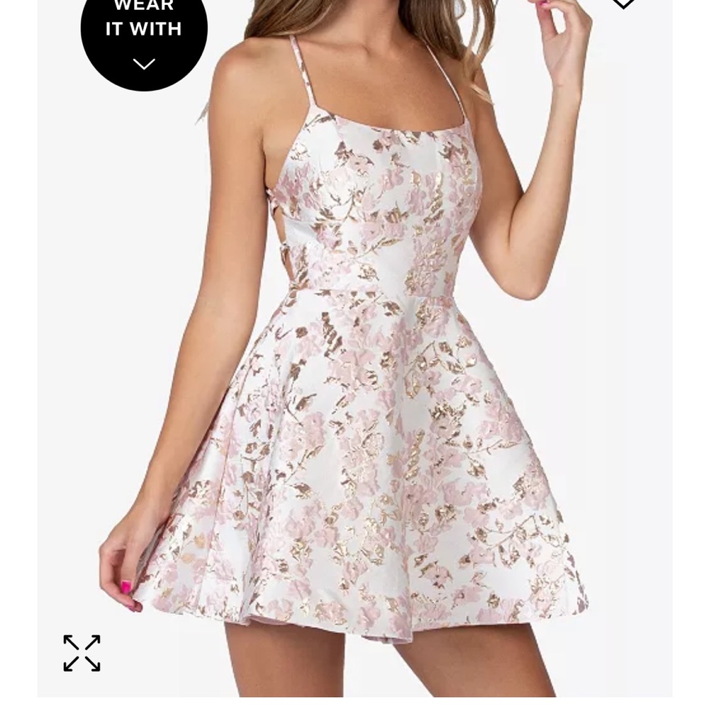 B Darlin Juniors’ Lace-Up A-Line Dress. Pink and Gold. Size Small